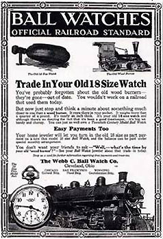 Ball Watch Co. Ad encouraged railroad workworkers to buy a new 16-size Ball watch