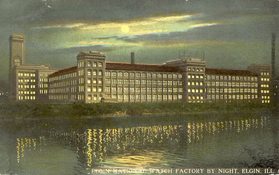 Elgin National Watch factory at night