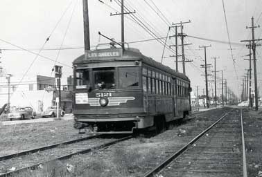 Pacific Electric Car No. 5121 on Vineland Ave. in North Hollywood circa 1950