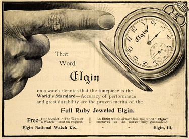 Elgin on a watch advertisement circa 1900